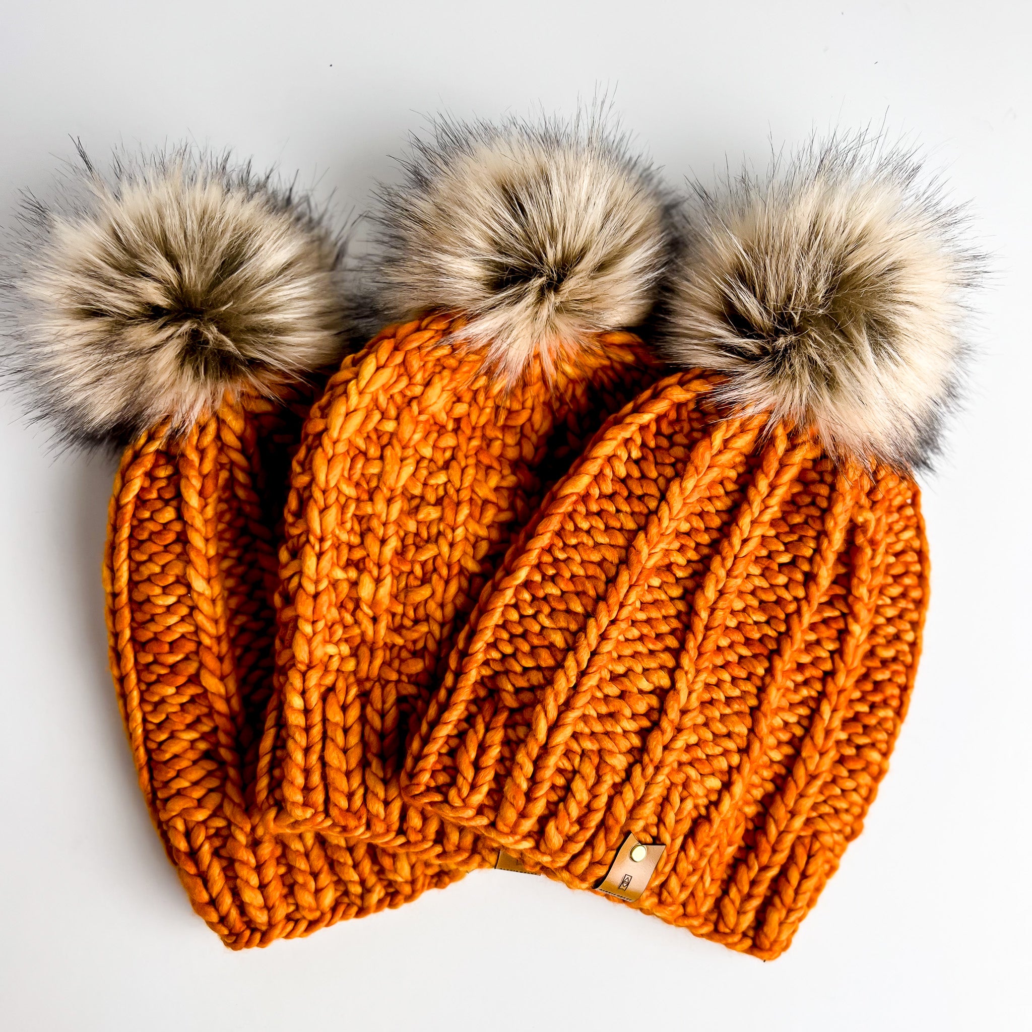 Wool Hat | Tangerine | Taupe Pom