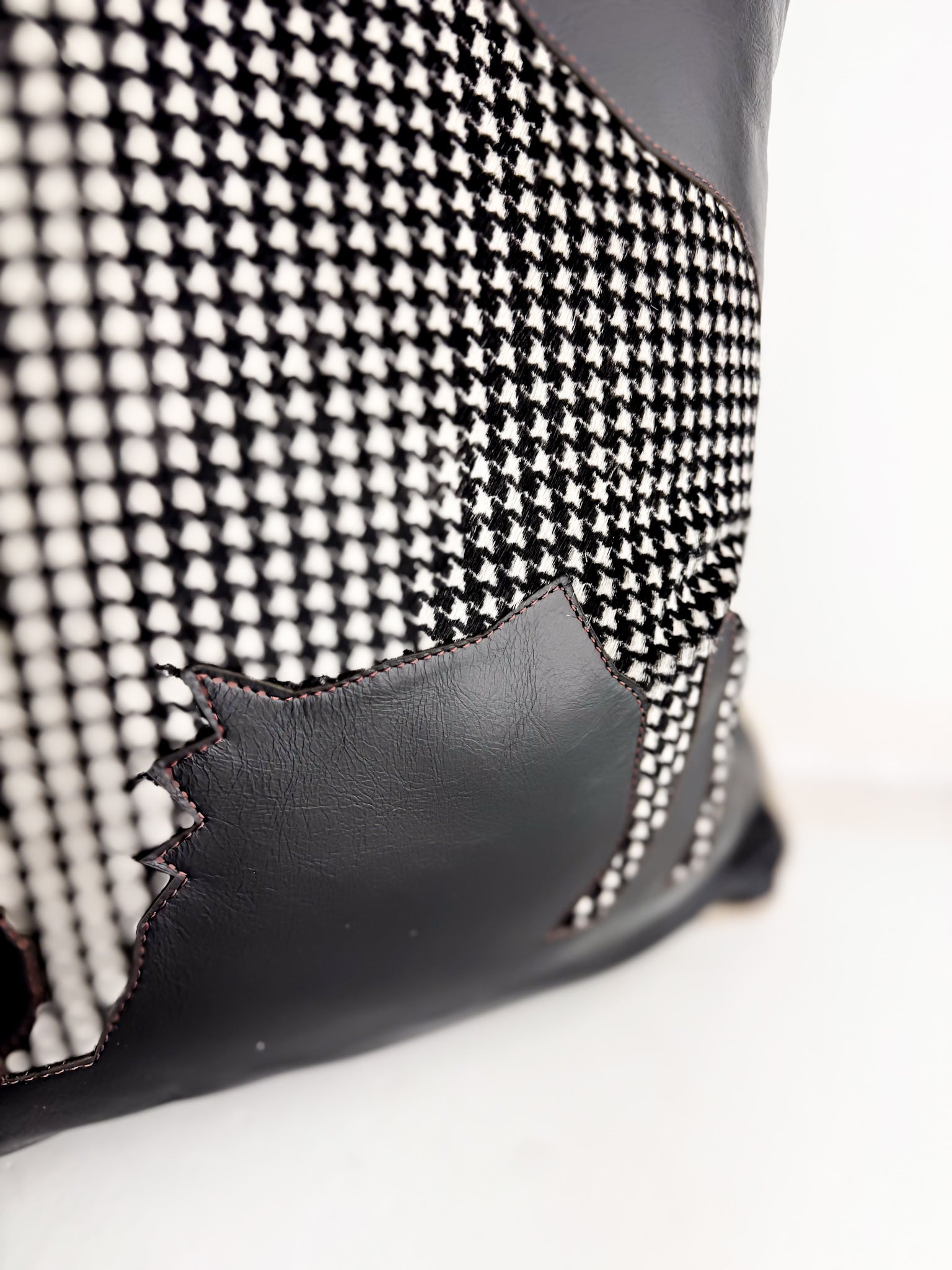 Home Collection | Square Pillow | Bison | Black + Houndstooth Hair-on-Hide