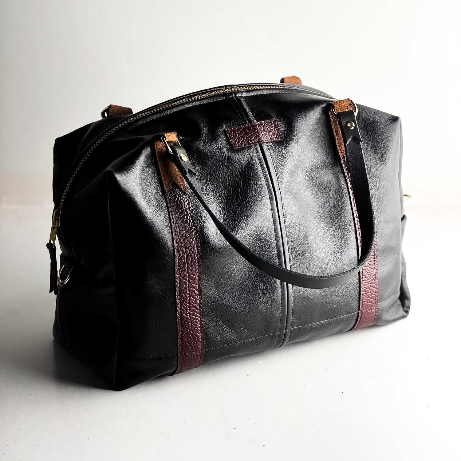 French Collection | Eliza Traveler Tote | Black + Rugged Burgundy