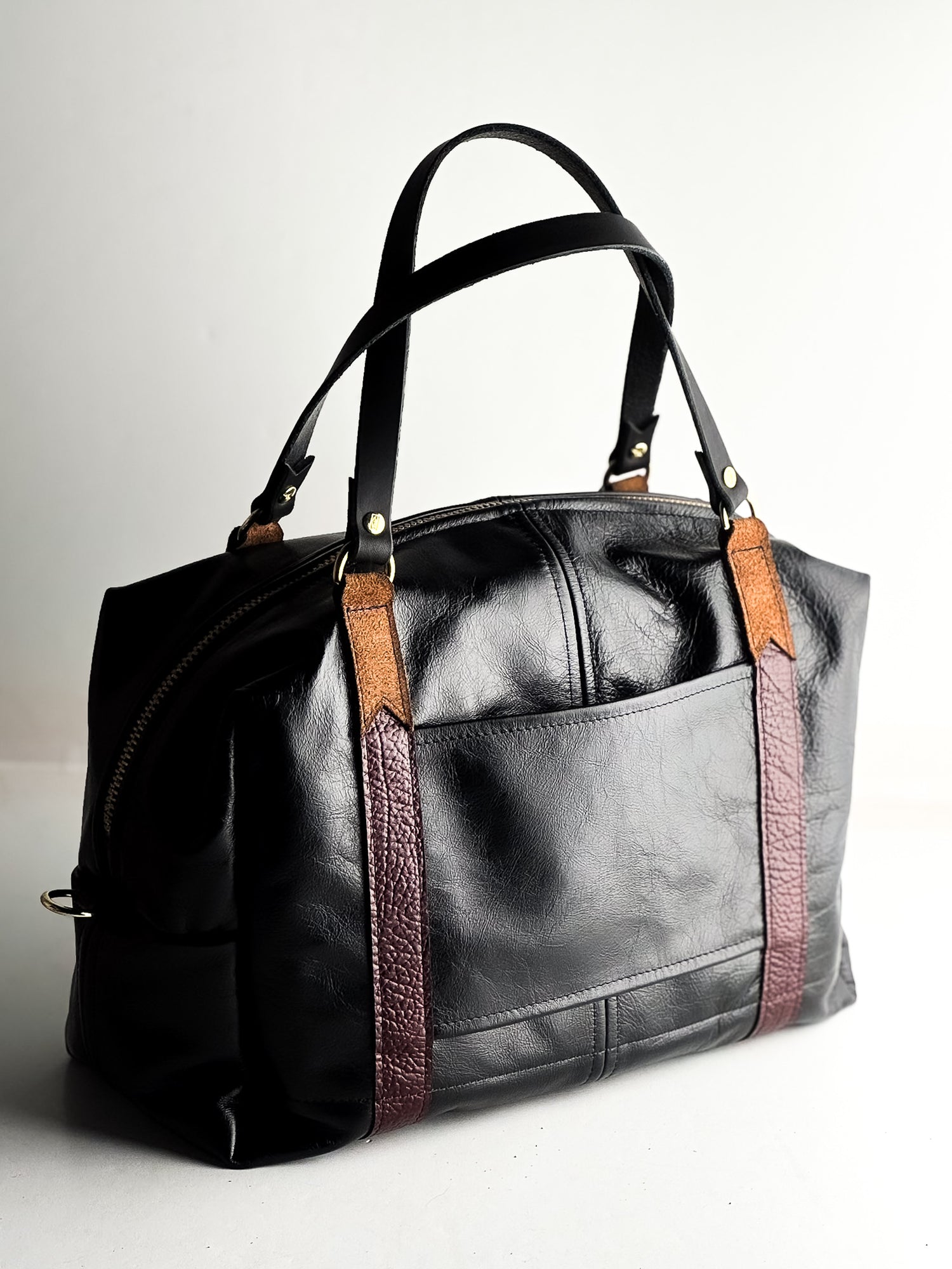 French Collection | Eliza Traveler Tote | Black + Rugged Burgundy