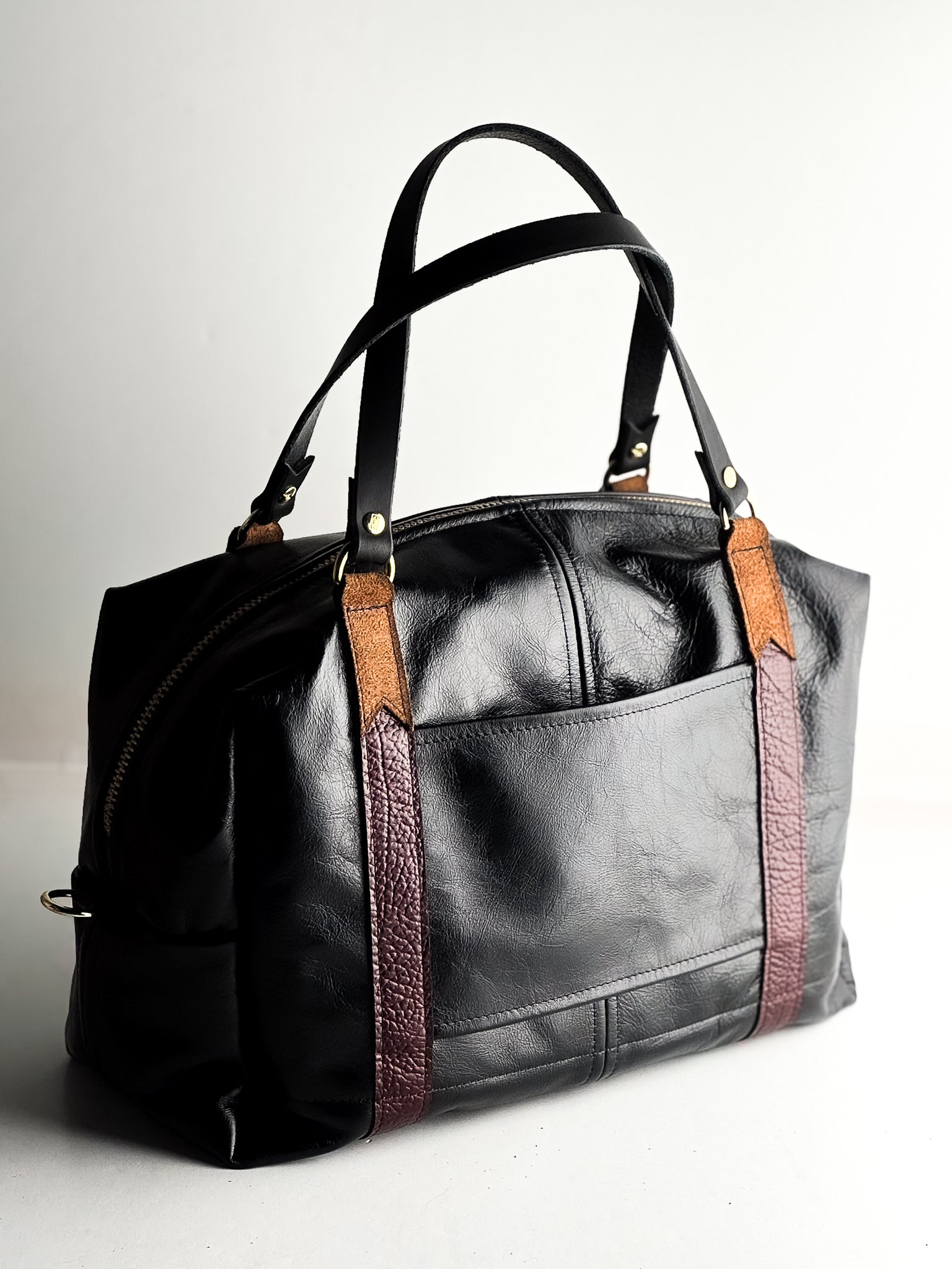 French Collection | Eliza Traveler Tote | Black + Rugged Burgundy