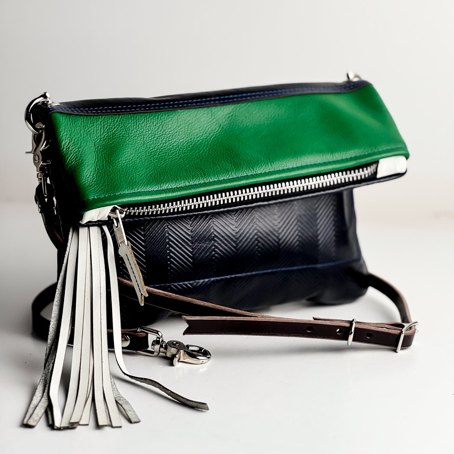 Polished Prep Collection | Eva Crossbody + Clutch | Herringbone Coastal Navy + Nantucket White