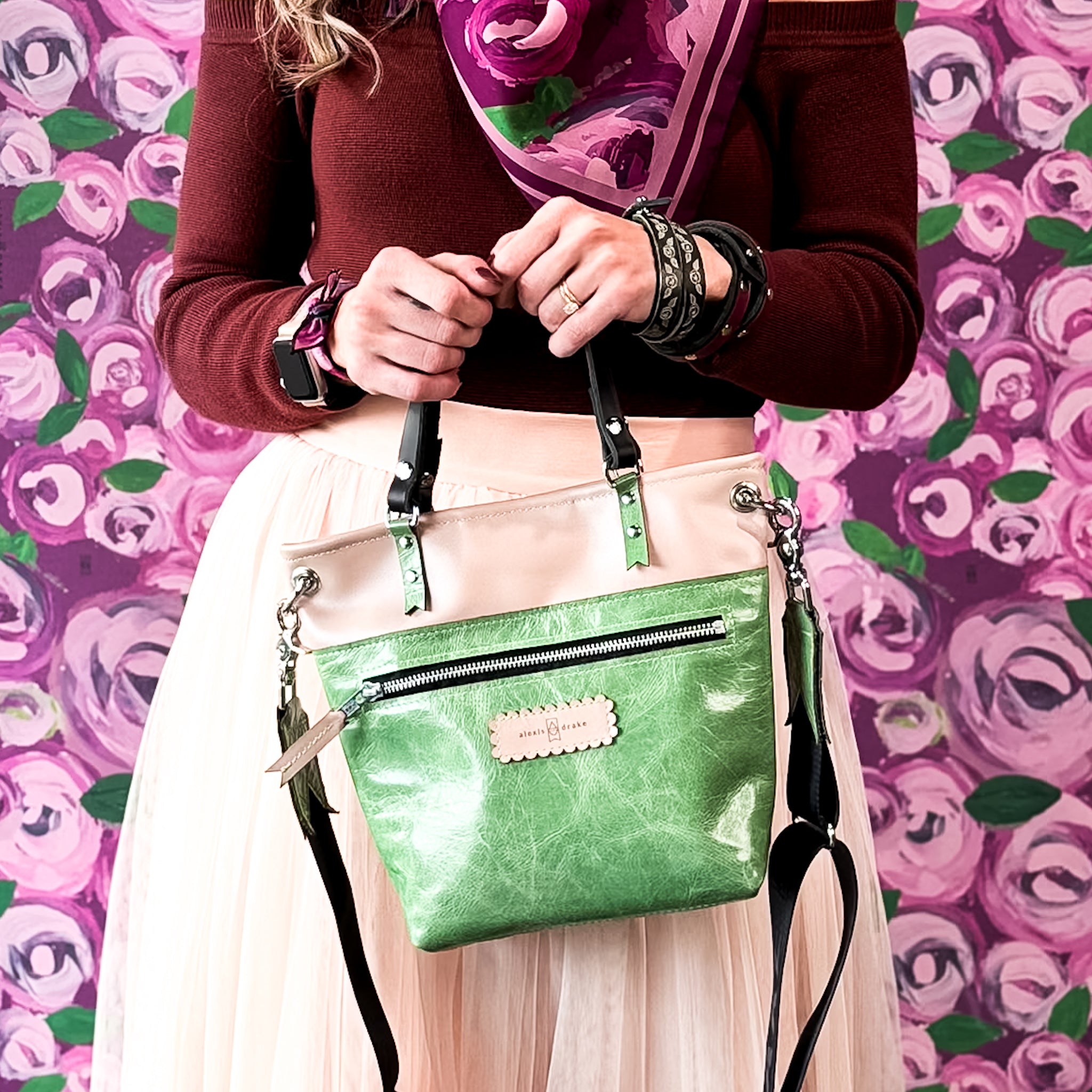 Wild Bloom Collection | Amika Satchel + Crossbody | Rosewater Pink + Ivy