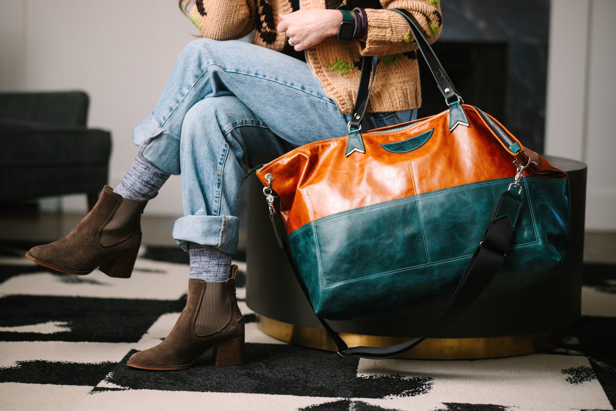 Western Woods Collection | Roundabout Weekender Tote | Bourbon + Teal Spruce