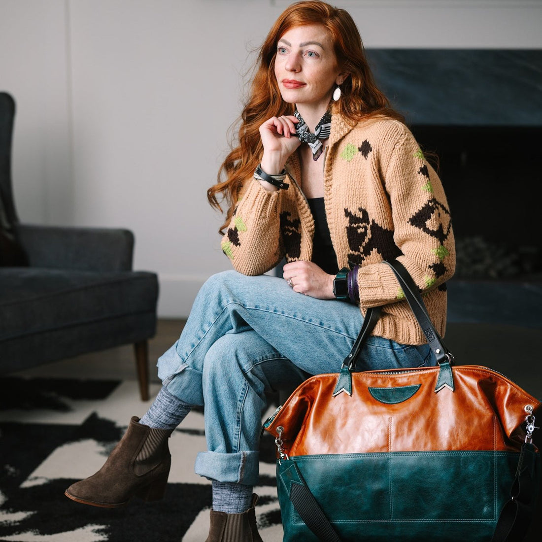 Western Woods Collection | Roundabout Weekender Tote | Bourbon + Teal Spruce