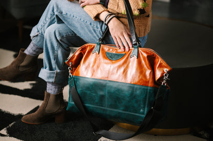 Western Woods Collection | Roundabout Weekender Tote | Bourbon + Teal Spruce