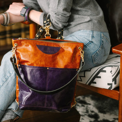 Western Woods Collection | Train Shoulder Tote + Backpack | Bourbon + Elderberry