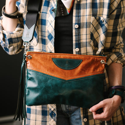 Western Woods Collection | Jackie Crossbody | Bourbon + Teal Spruce