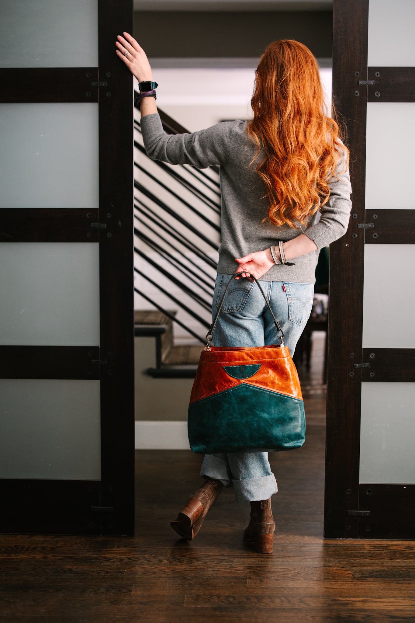 Western Woods Collection | Eleanor Shoulder Tote | Bourbon + Teal Spruce