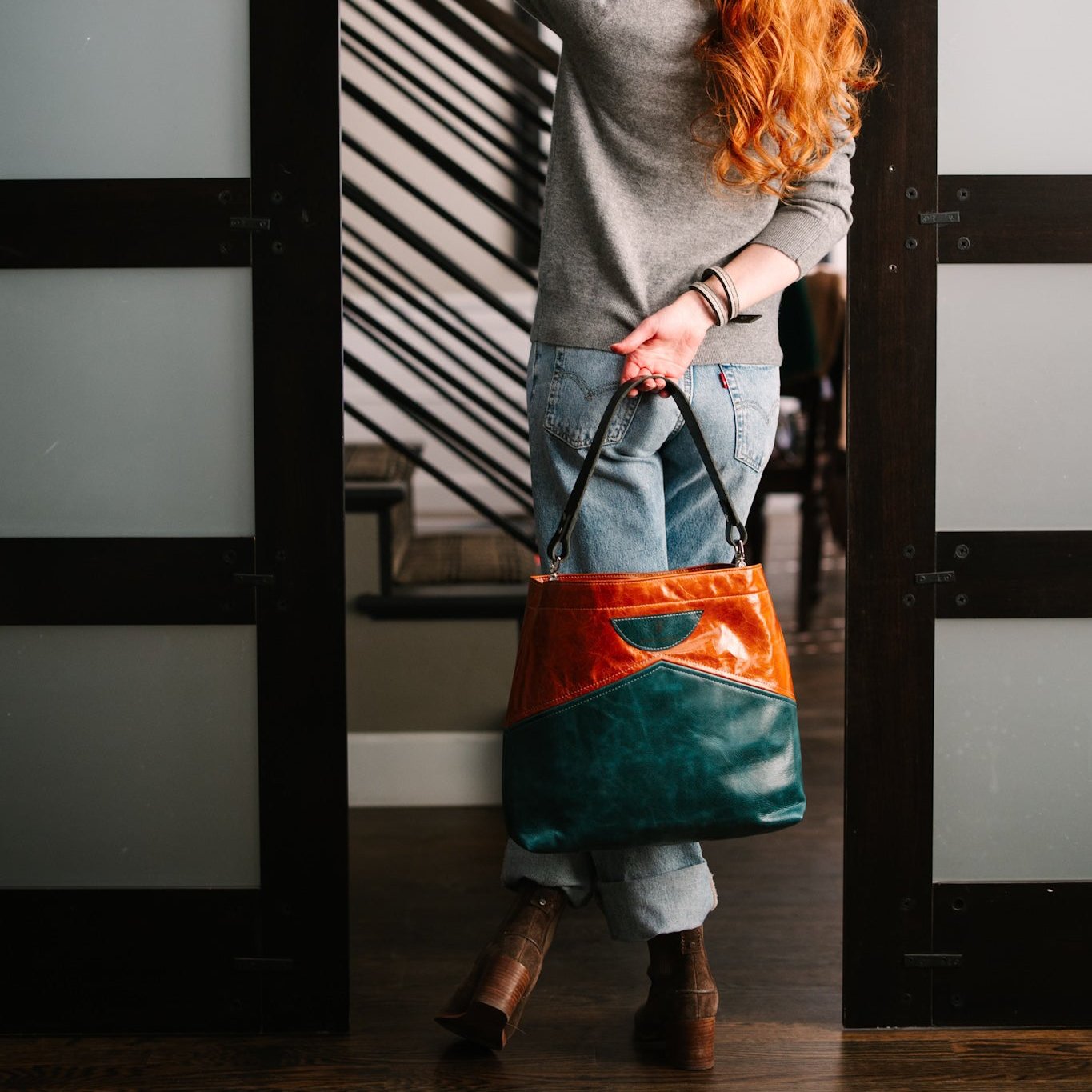 Western Woods Collection | Eleanor Shoulder Tote | Bourbon + Teal Spruce