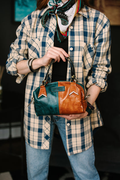 Western Woods Collection | Dolly Satchel + Crossbody | Teal Spruce + Bourbon