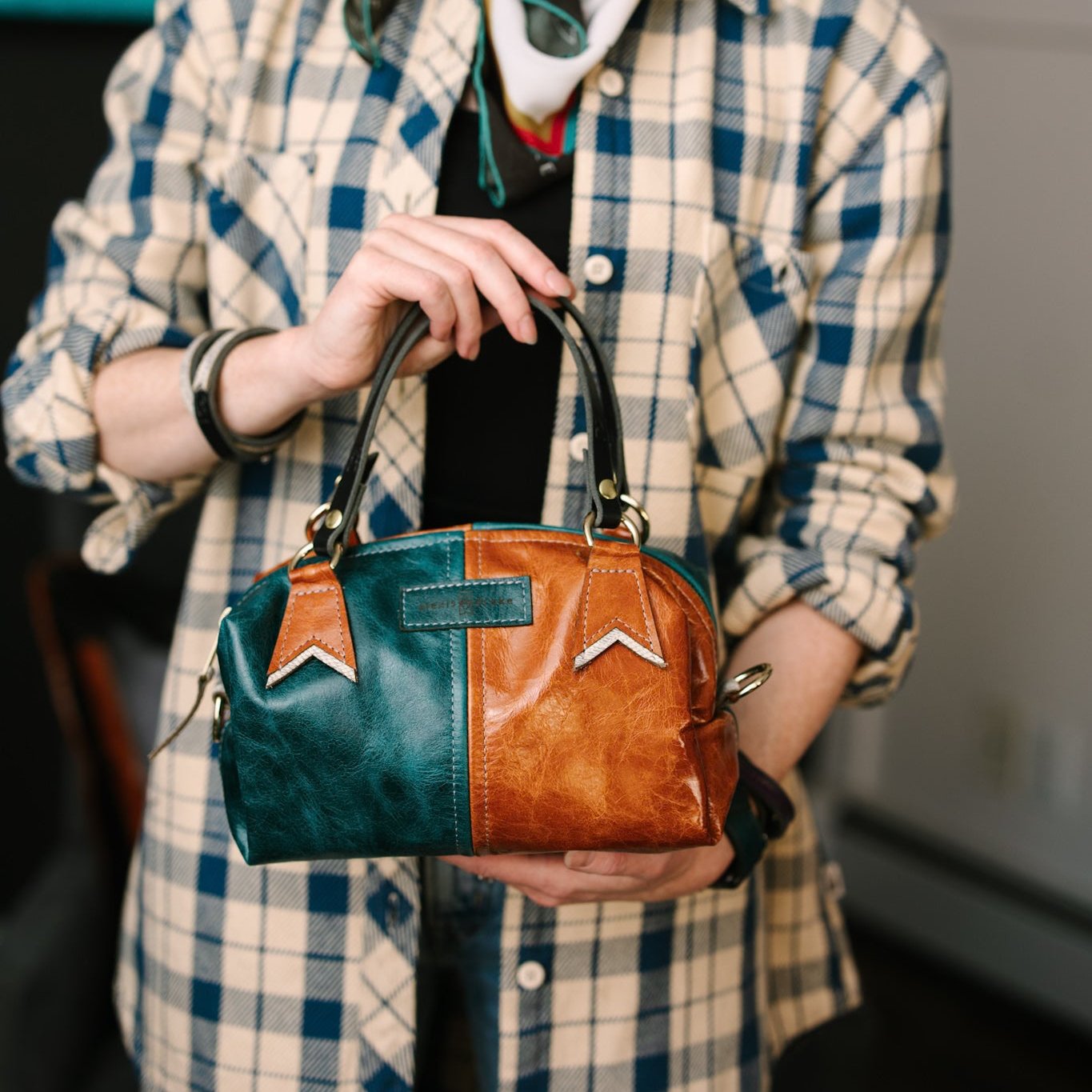 Western Woods Collection | Dolly Satchel + Crossbody | Teal Spruce + Bourbon