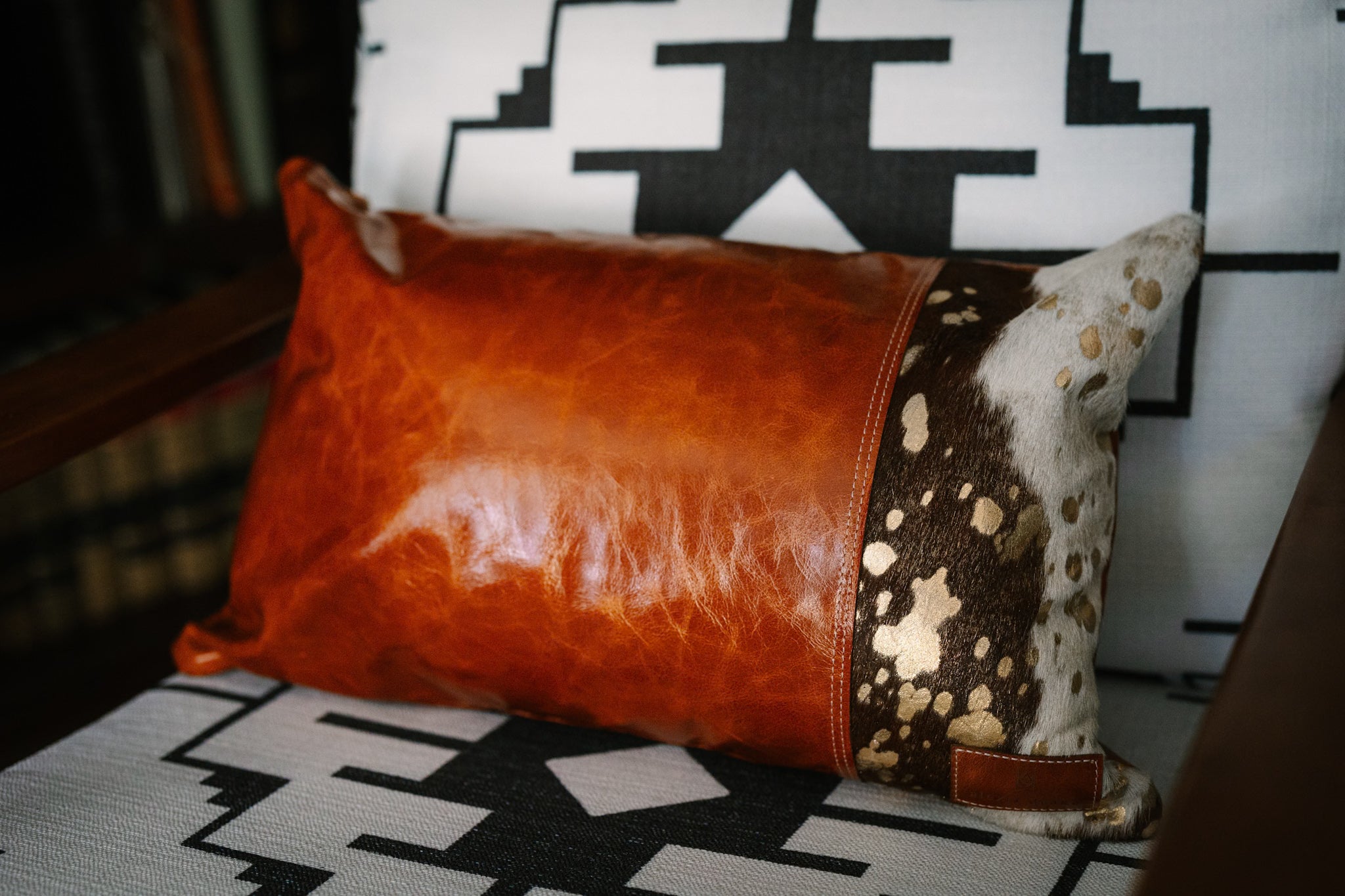 Home Collection | Small Lumbar Pillow | Whiskey + Gold Metallic Hair-on-Hide