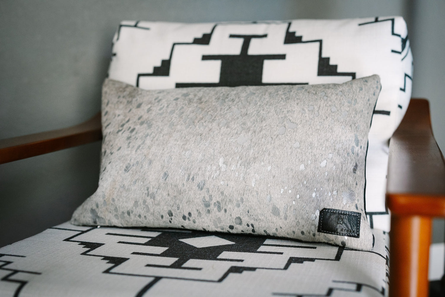 Home Collection | Small Lumbar Pillow | Silver Metallic Hair-on-Hide + Black