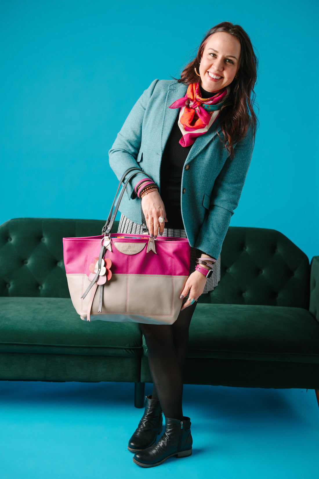 Love Collection | Charlotte Shoulder Tote | Magenta + Gray