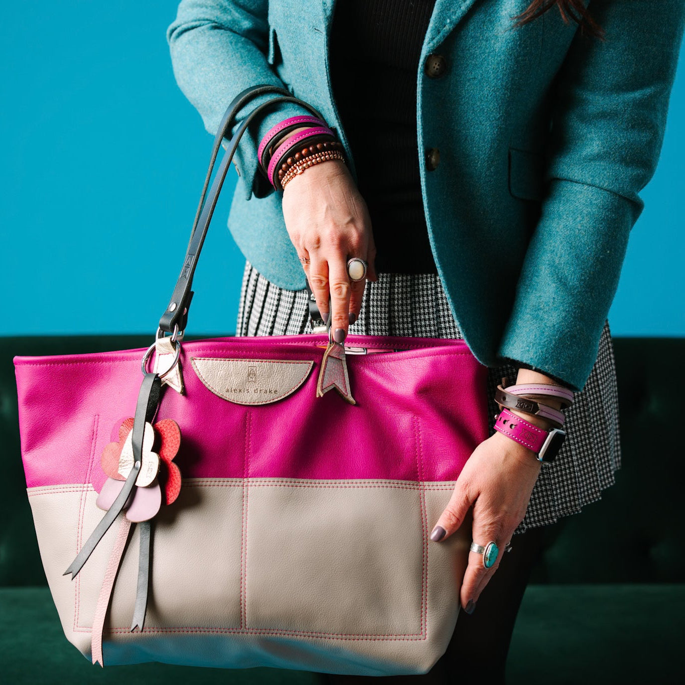 Love Collection | Charlotte Shoulder Tote | Magenta + Gray