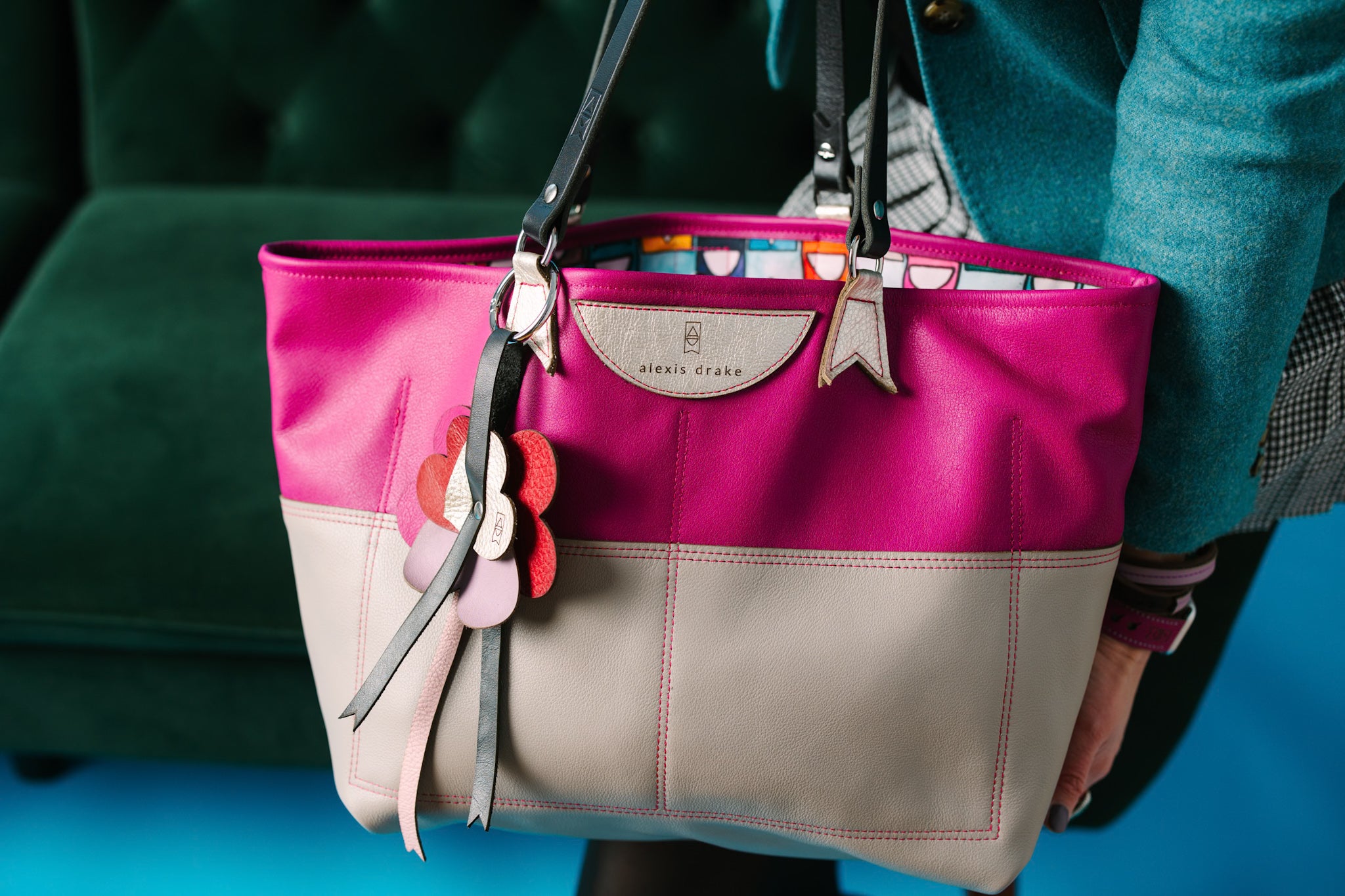 Love Collection | Charlotte Shoulder Tote | Magenta + Gray