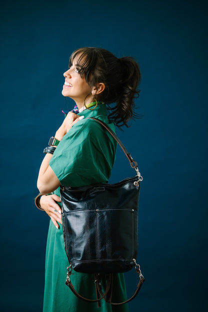 Polished Prep Collection | Train Shoulder Tote + Backpack | Herringbone Coastal Navy + Coastal Navy