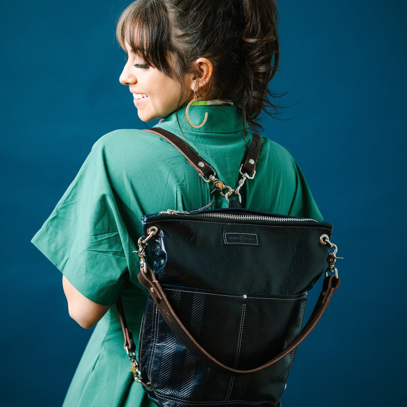 Polished Prep Collection | Train Shoulder Tote + Backpack | Herringbone Coastal Navy + Coastal Navy