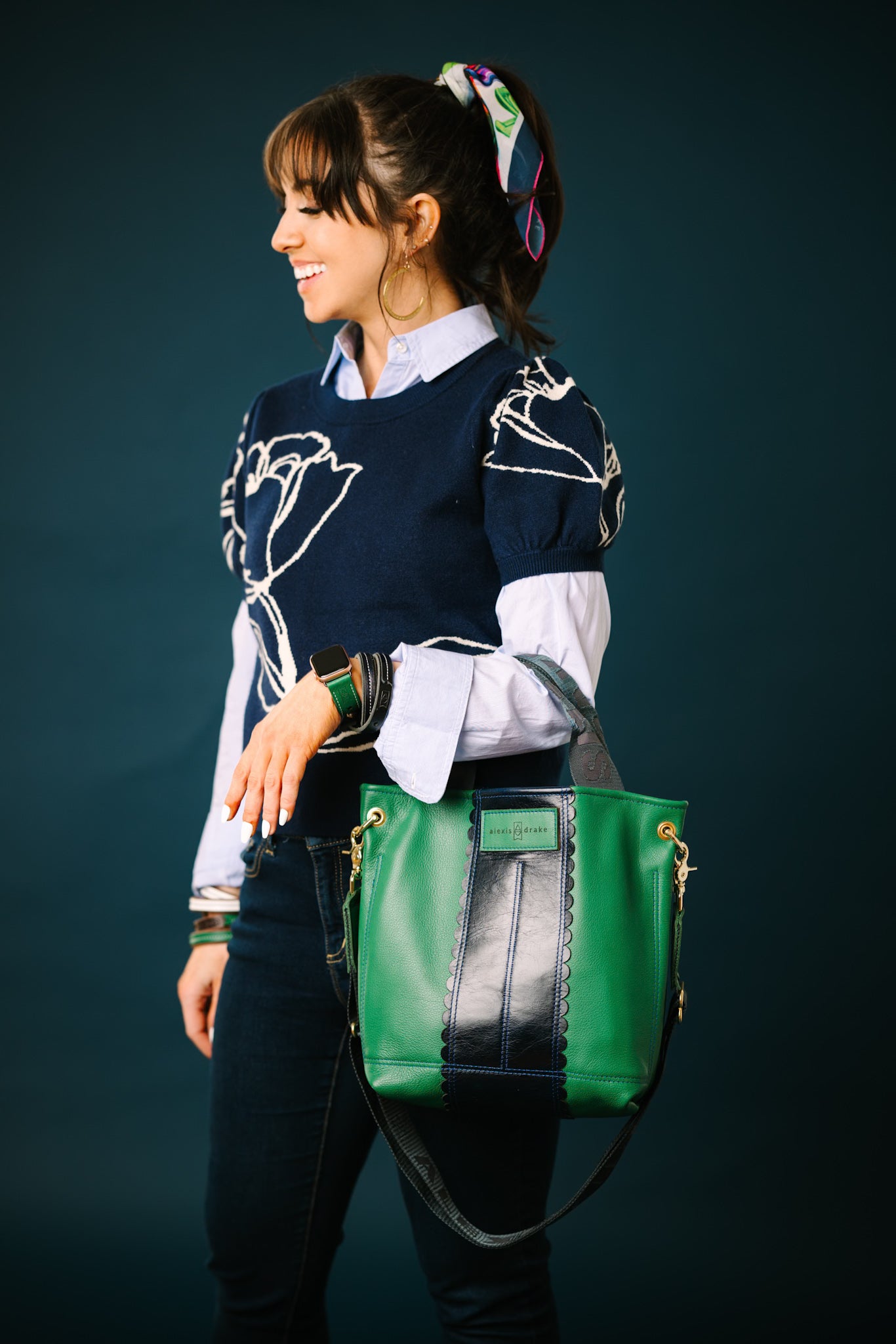 Polished Prep Collection | Tivoli Shoulder Tote | Boxwood Green + Coastal Navy