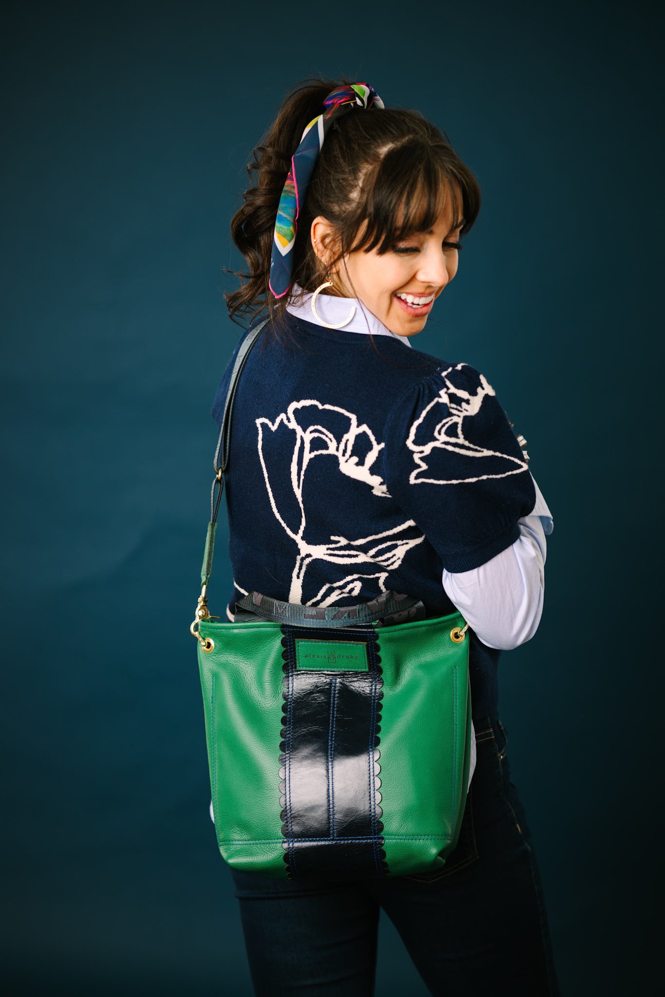 Polished Prep Collection | Tivoli Shoulder Tote | Boxwood Green + Coastal Navy