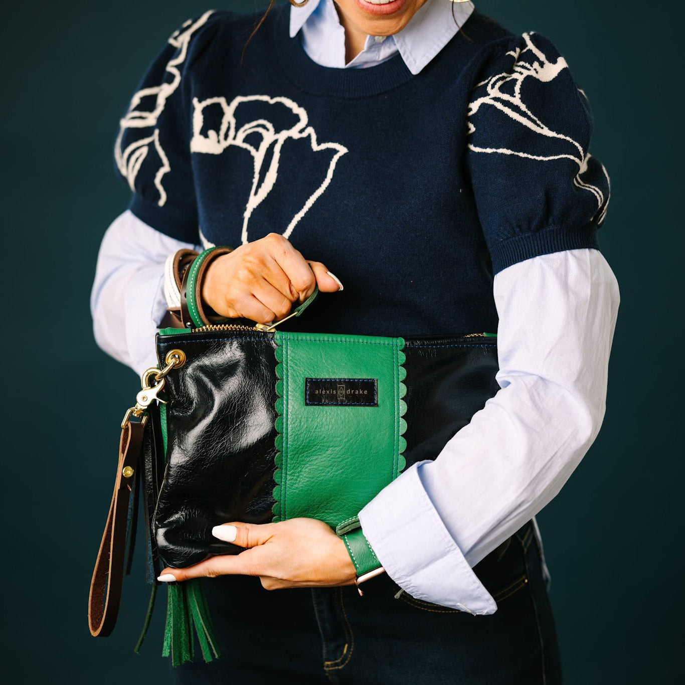 Polished Prep Collection | Jackie Clutch | Coastal Navy + Boxwood Green