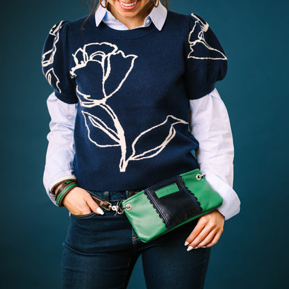 Polished Prep Collection | Belt Bag Clutch + Crossbody | Coastal Navy + Boxwood Green