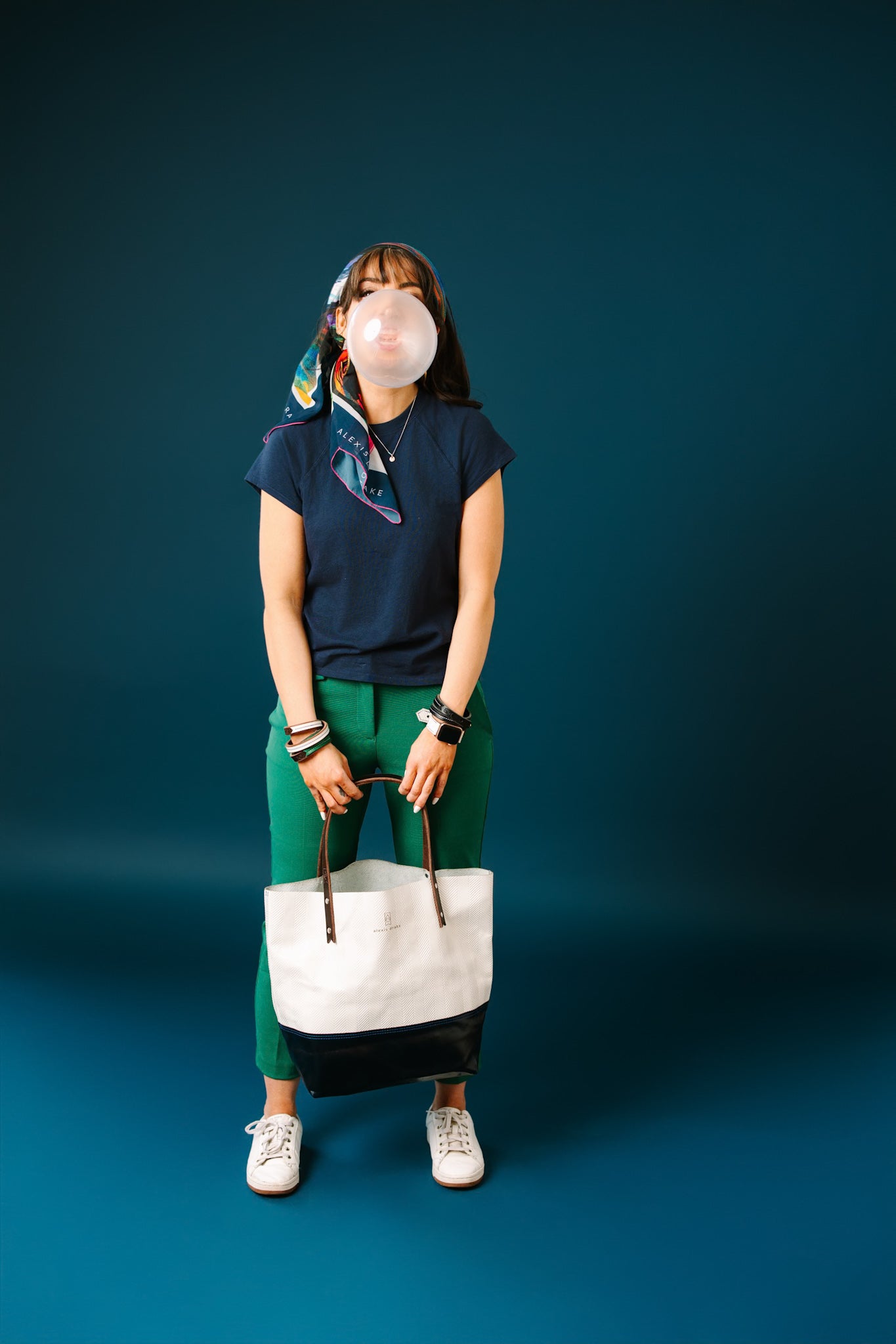 Polished Prep Collection | Market Tote | Herringbone Nantucket White + Coastal Navy