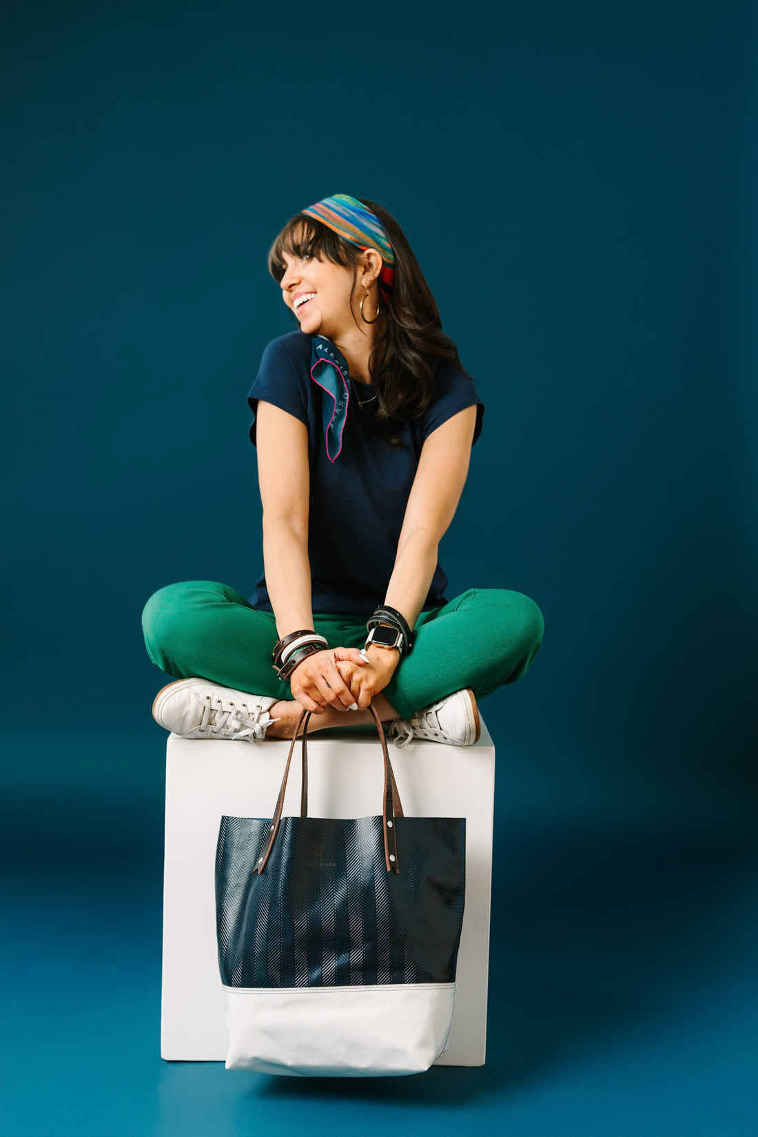 Polished Prep Collection | Market Tote | Herringbone Coastal Navy + Nantucket White