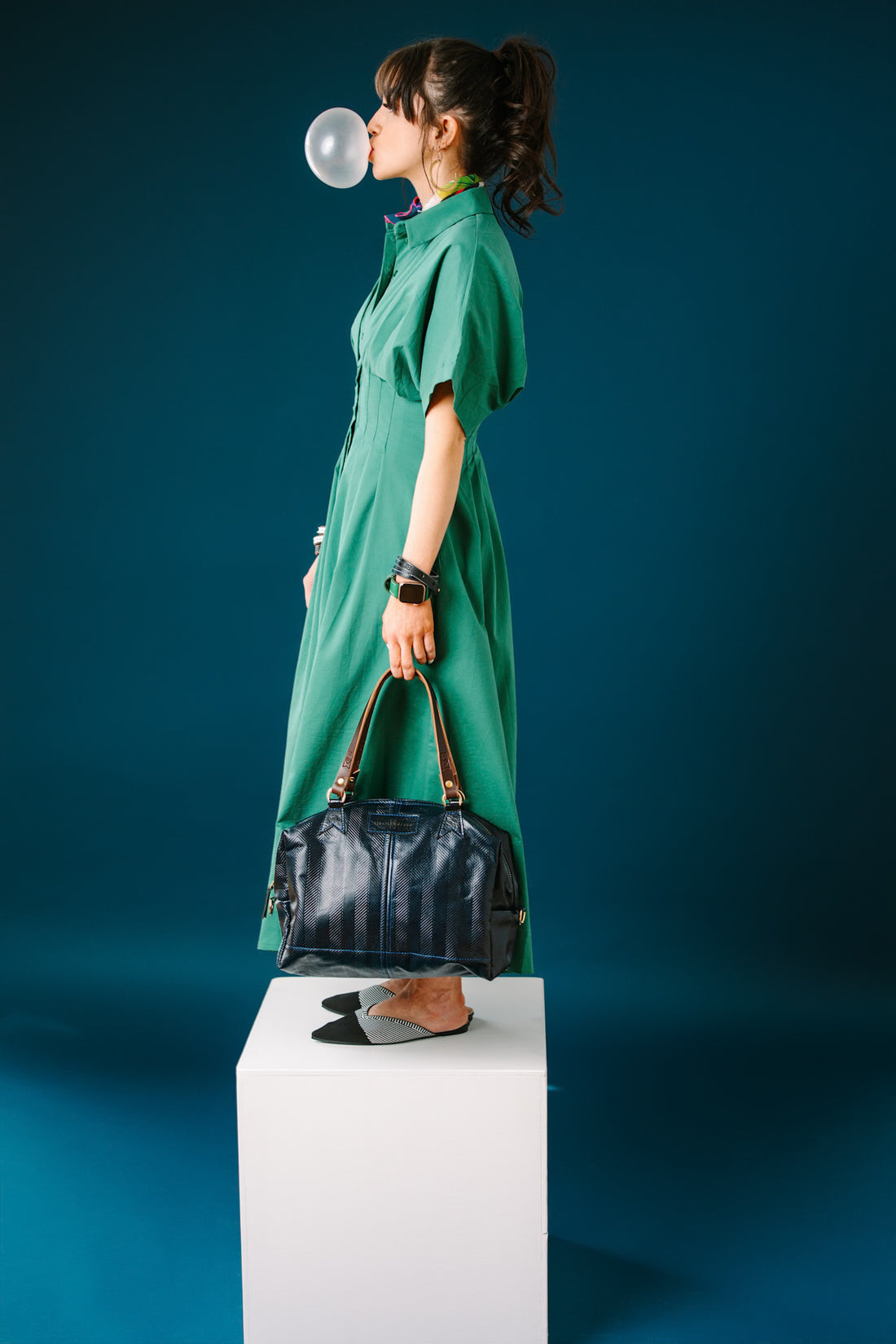 Polished Prep Collection | Eliza Satchel + Shoulder Tote | Herringbone Coastal Navy