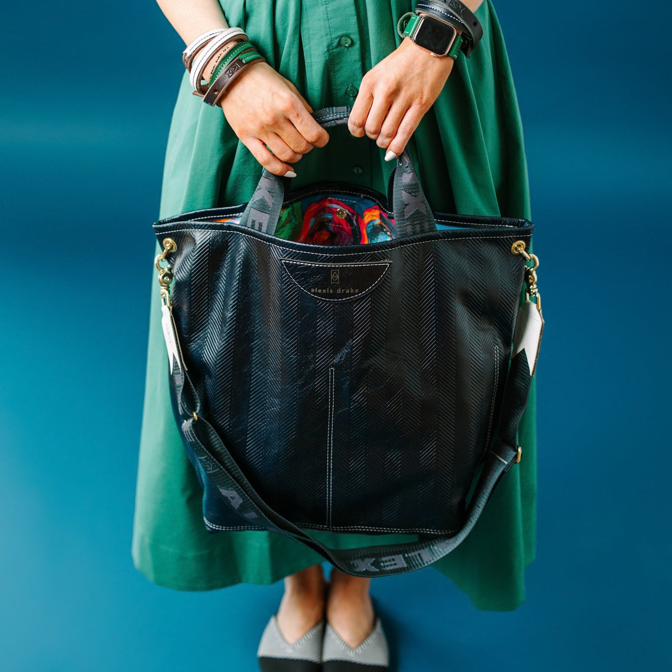 Polished Prep Collection | Lexington Shoulder Tote | Herringbone Coastal Navy