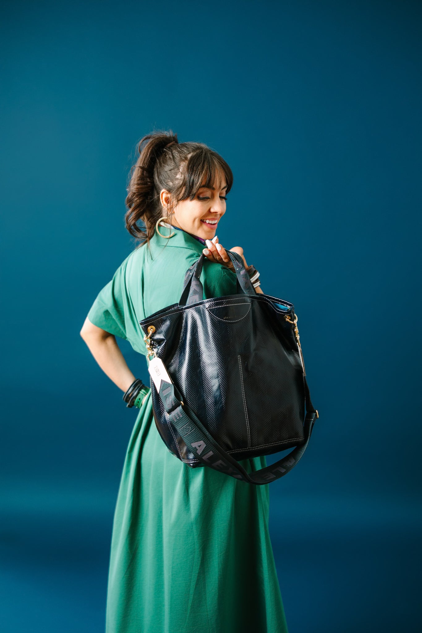 Polished Prep Collection | Lexington Shoulder Tote | Herringbone Coastal Navy