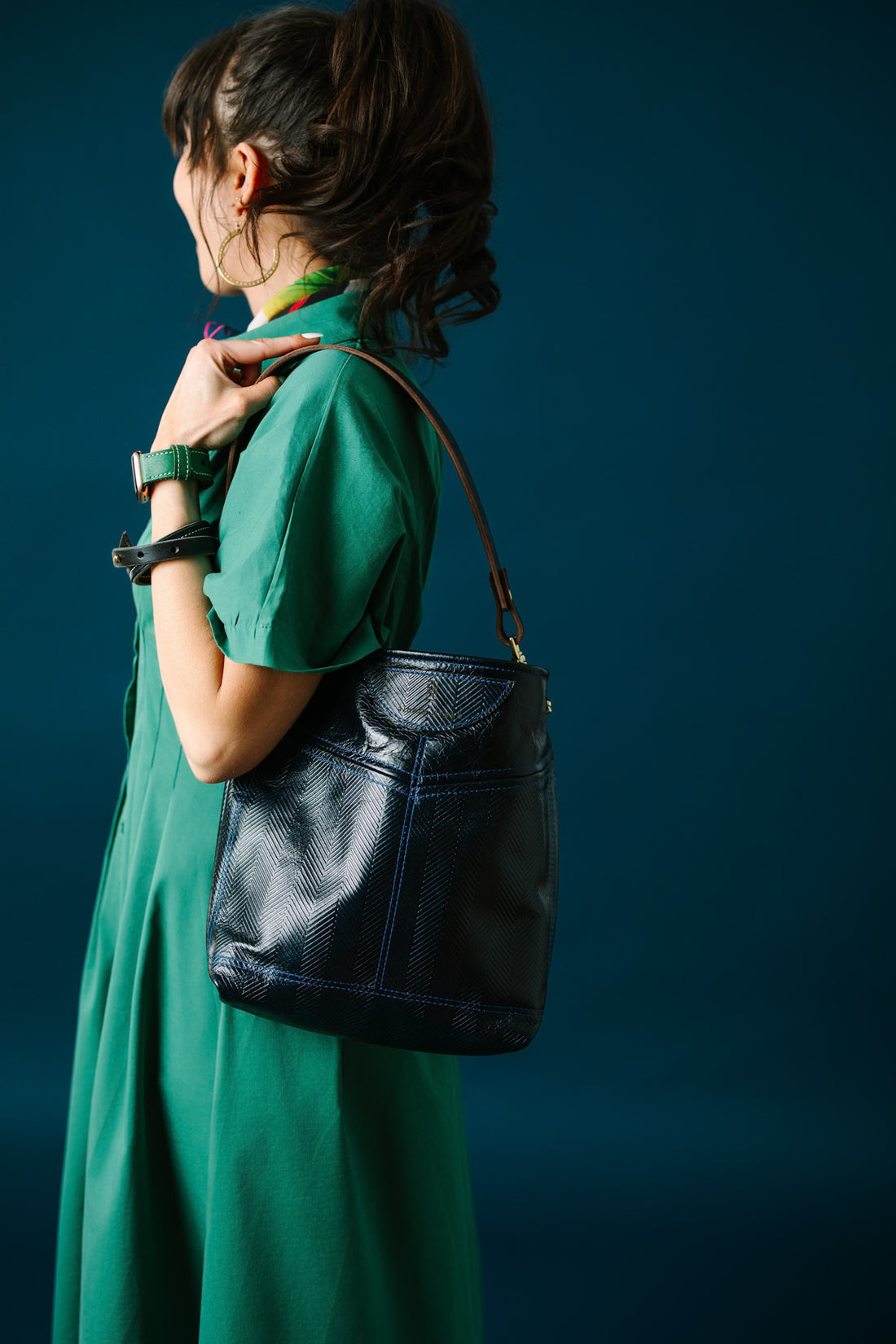 Polished Prep Collection | Tivoli Shoulder Tote | Herringbone Coastal Navy + Coastal Navy