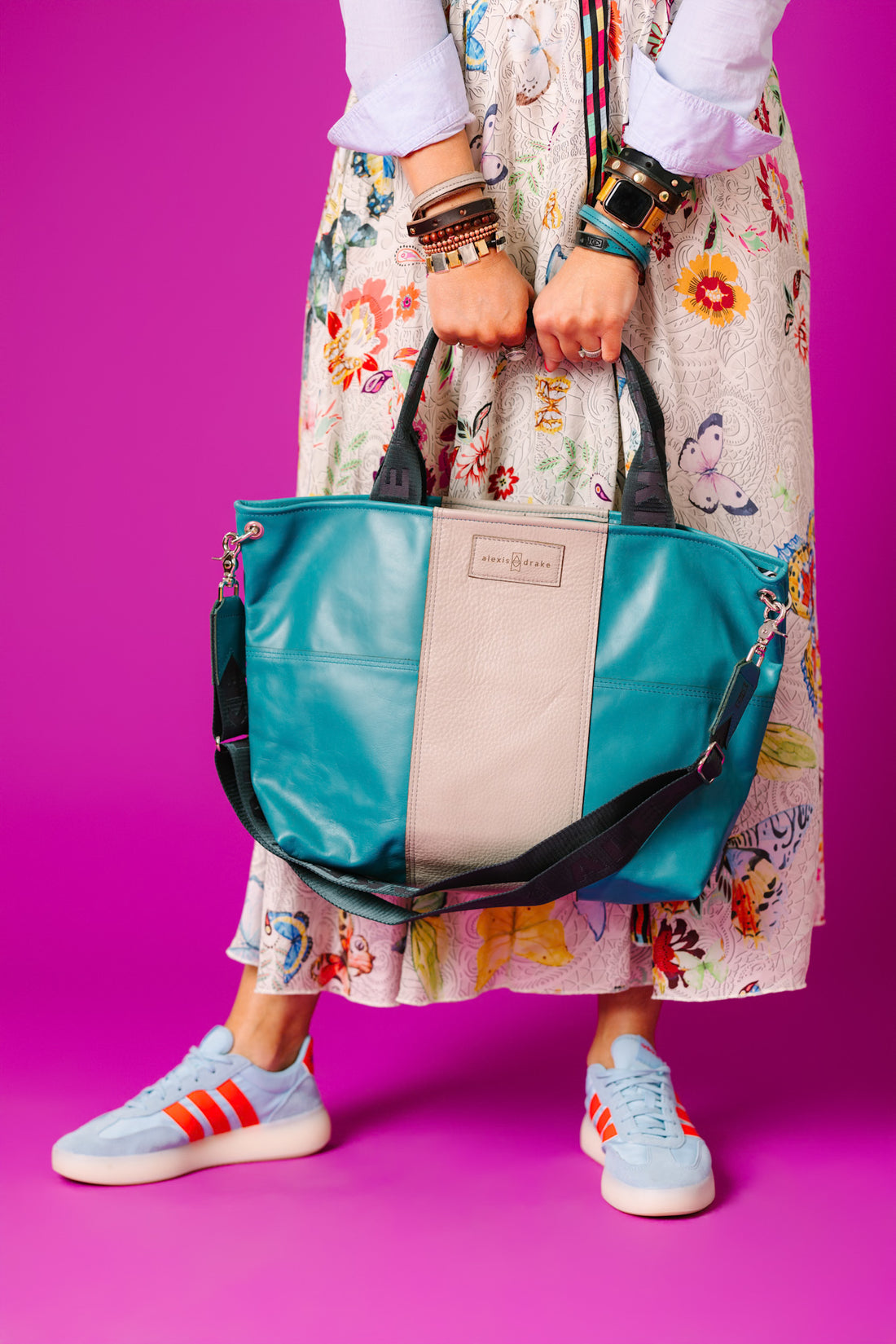 Relaxed Riviera Collection | Charlotte Shoulder Tote | Lagoon Blue + Linen Gray
