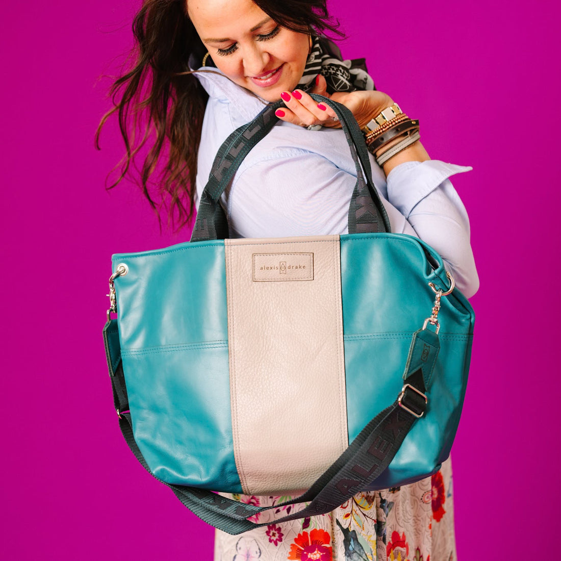 Relaxed Riviera Collection | Charlotte Shoulder Tote | Lagoon Blue + Linen Gray