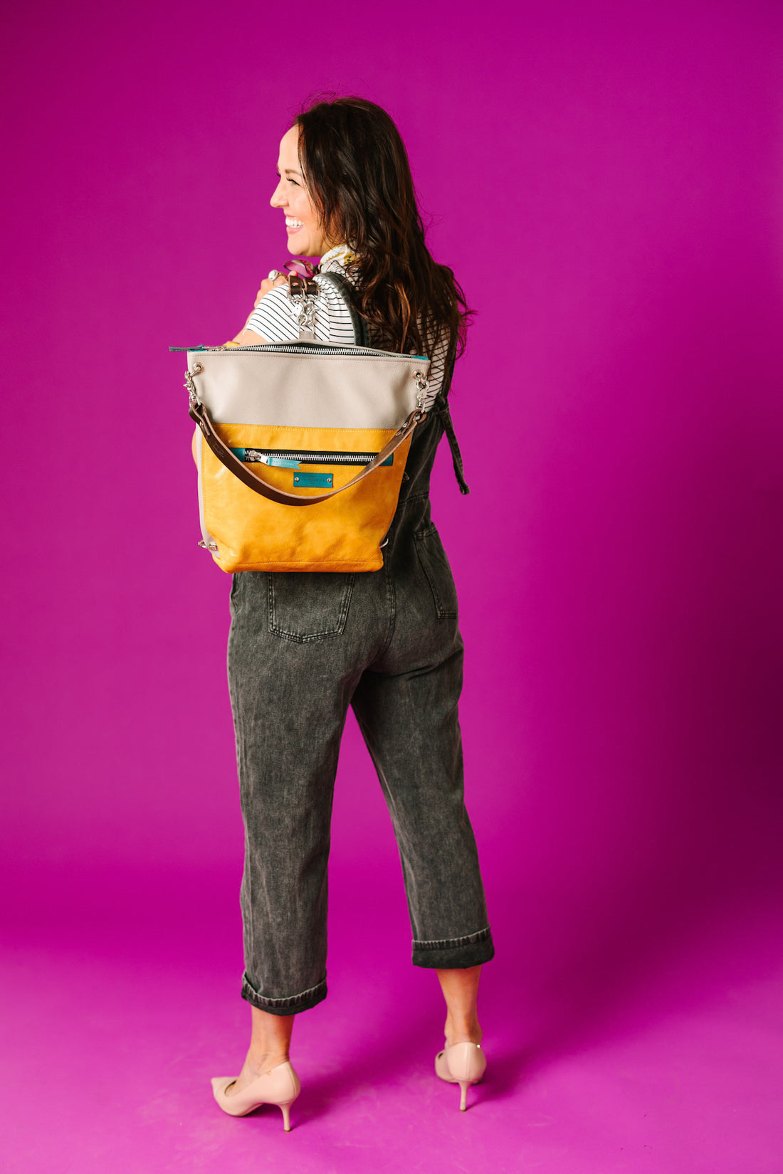 Relaxed Riviera Collection | Backpack Shoulder Tote | Linen Gray + Sunrise Yellow