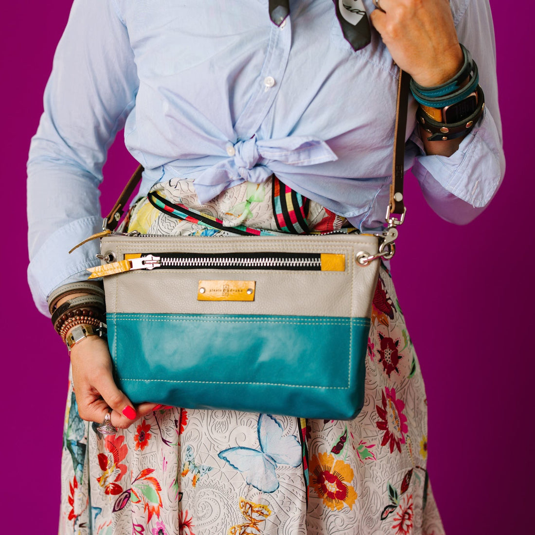Relaxed Riviera Collection | Sophie Crossbody | Linen Gray + Lagoon Blue