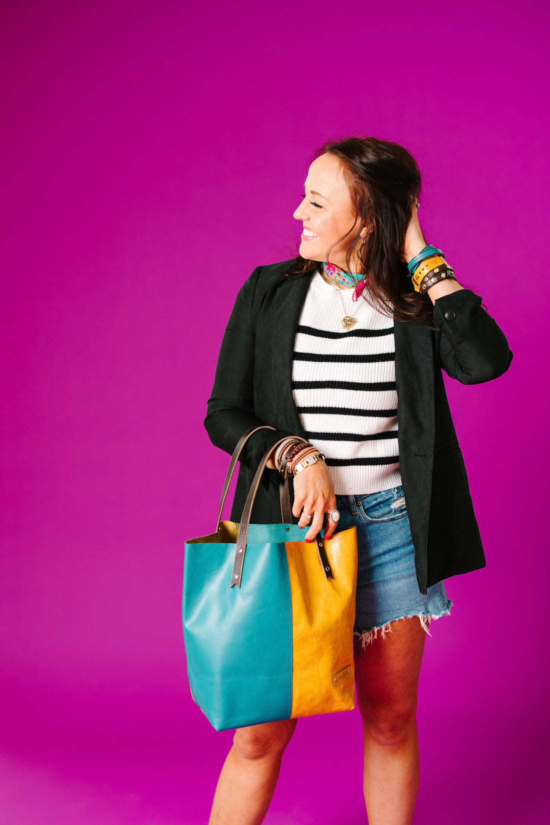 Relaxed Riviera Collection | Market Tote |  Lagoon Blue + Sunrise Yellow