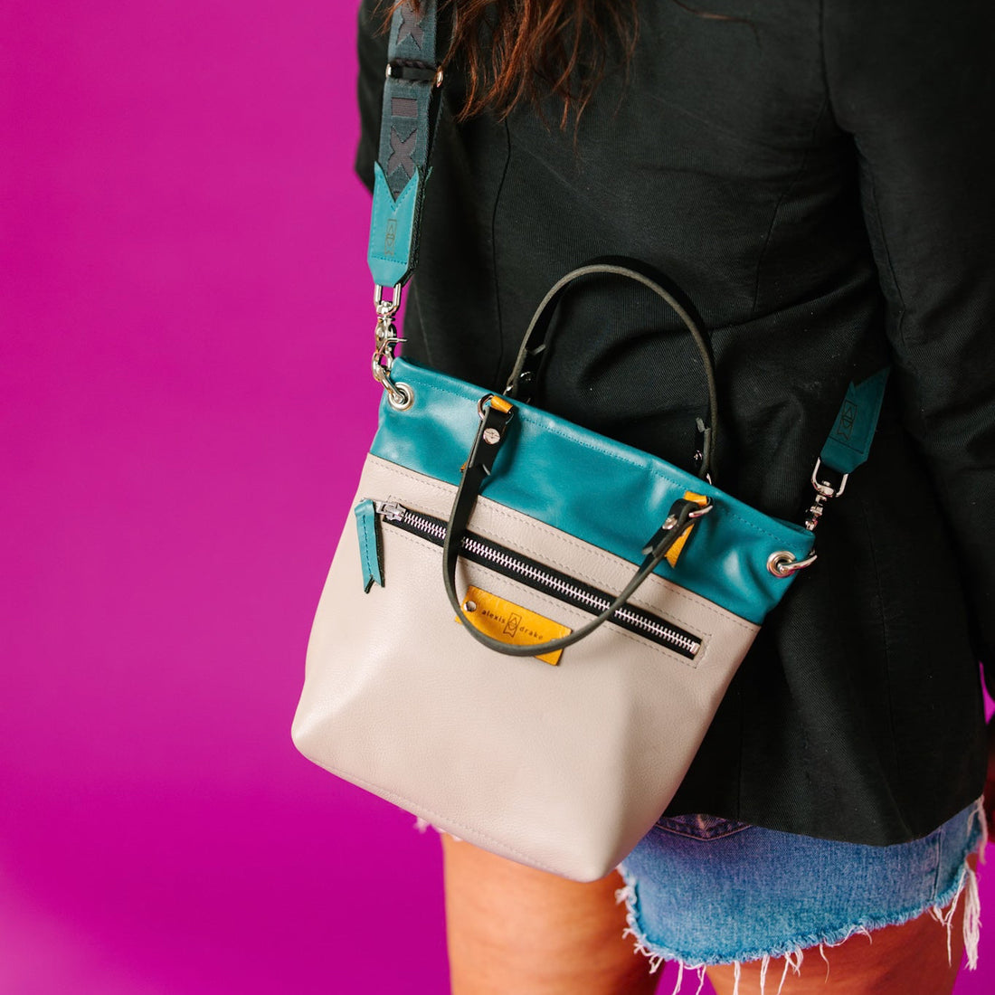 Relaxed Riviera Collection | Amika Satchel + Crossbody | Lagoon Blue + Linen Gray