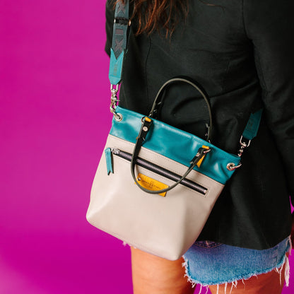 Relaxed Riviera Collection | Amika Satchel + Crossbody | Lagoon Blue + Linen Gray