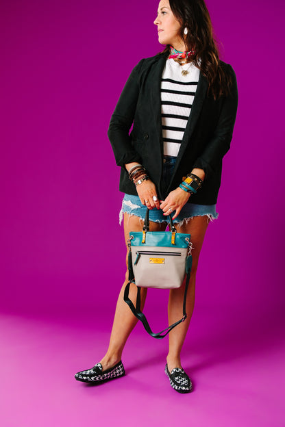 Relaxed Riviera Collection | Amika Satchel + Crossbody | Lagoon Blue + Linen Gray