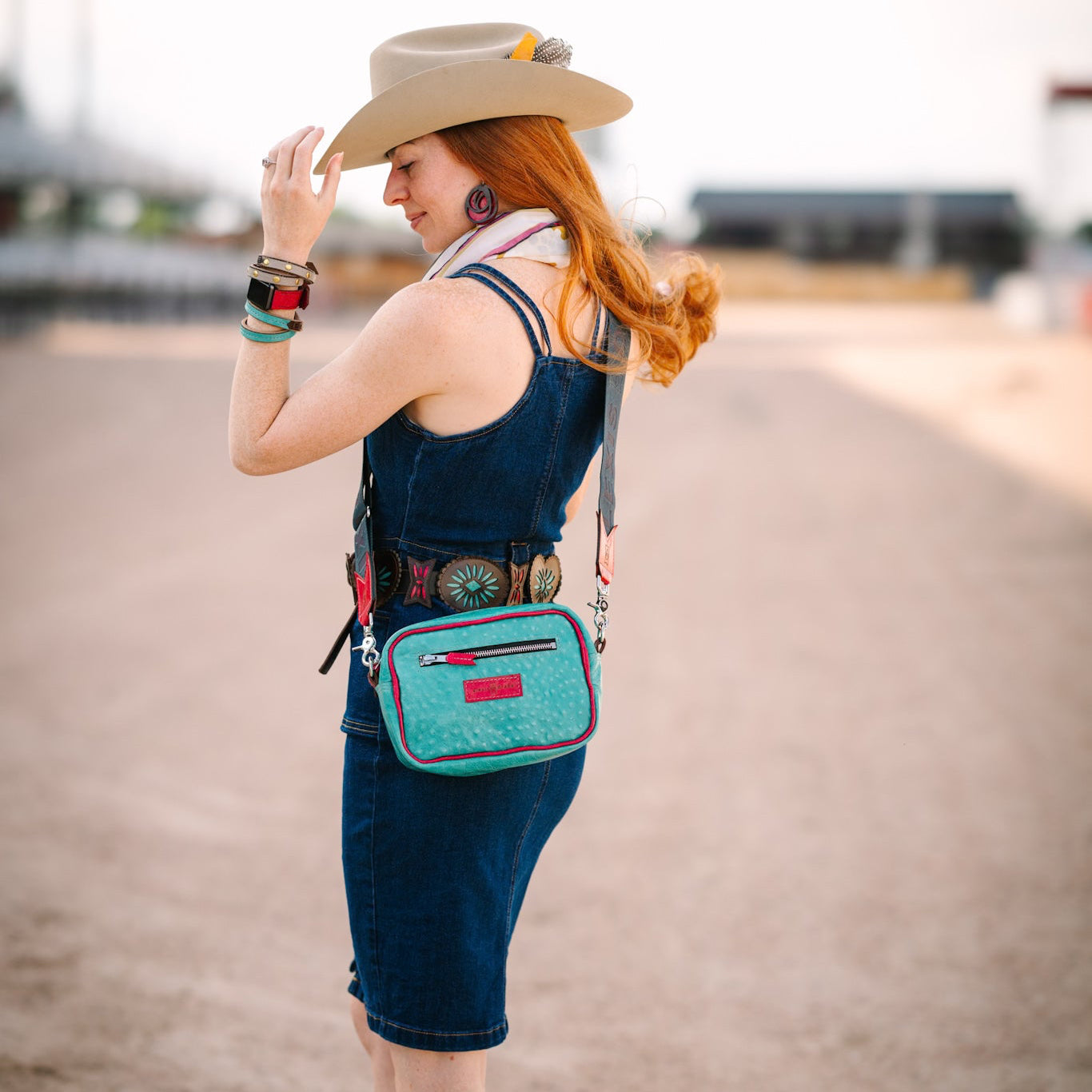 Arena Tradition Collection | Maeve Crossbody | Cactus Ostrich + Wildrose