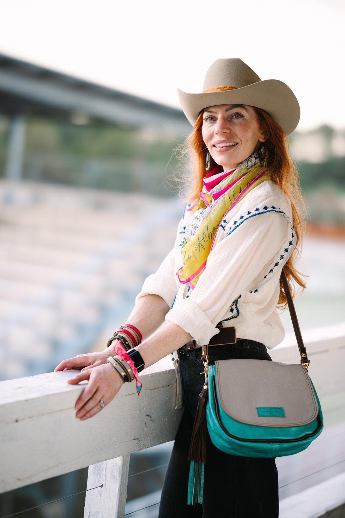 Arena Tradition Collection | Mini E Crossbody | Stone Gray + Cactus