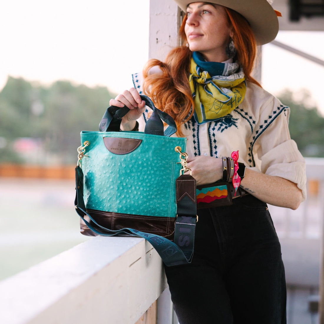 Arena Tradition Collection | Tivoli Shoulder Tote | Cactus Ostrich + Rocky