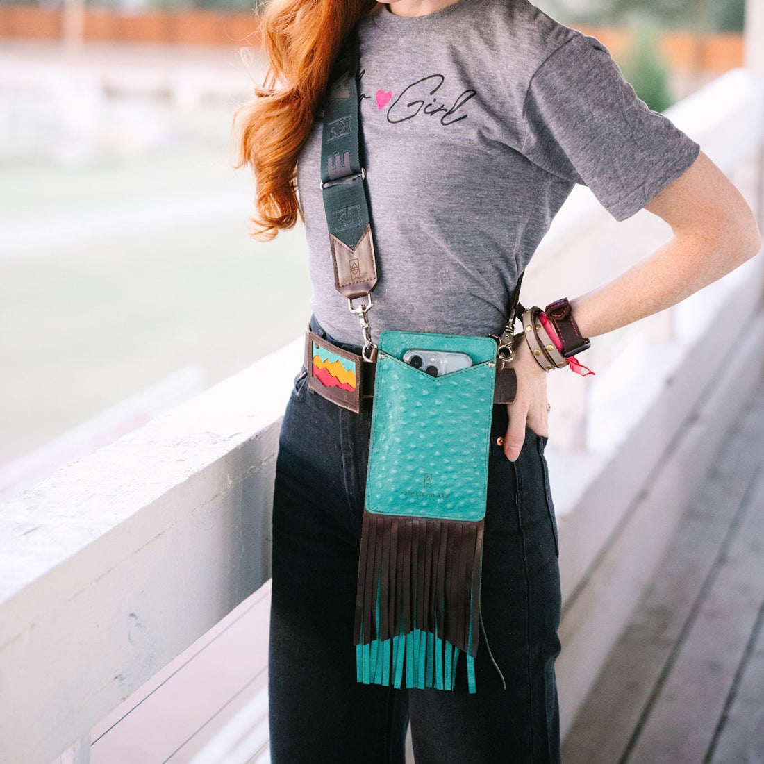 Arena Tradition Collection | Cellphone Crossbody | Cactus Ostrich + Rocky