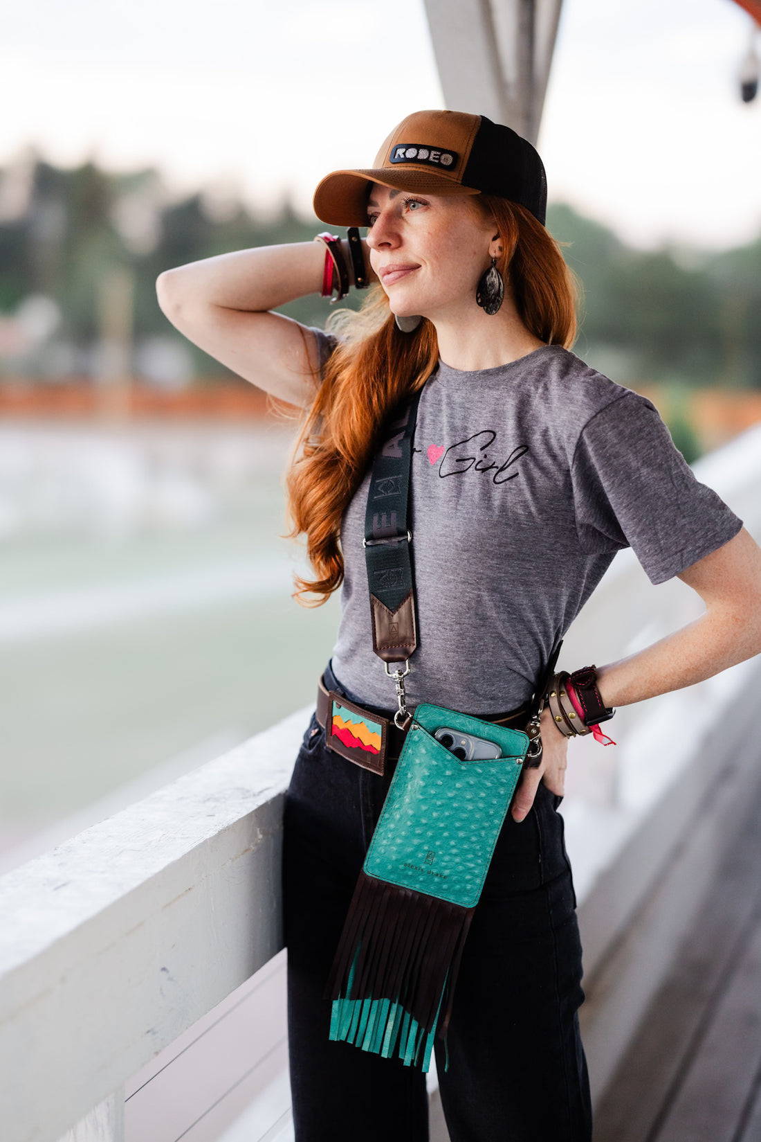Arena Tradition Collection | Cellphone Crossbody | Cactus Ostrich + Rocky