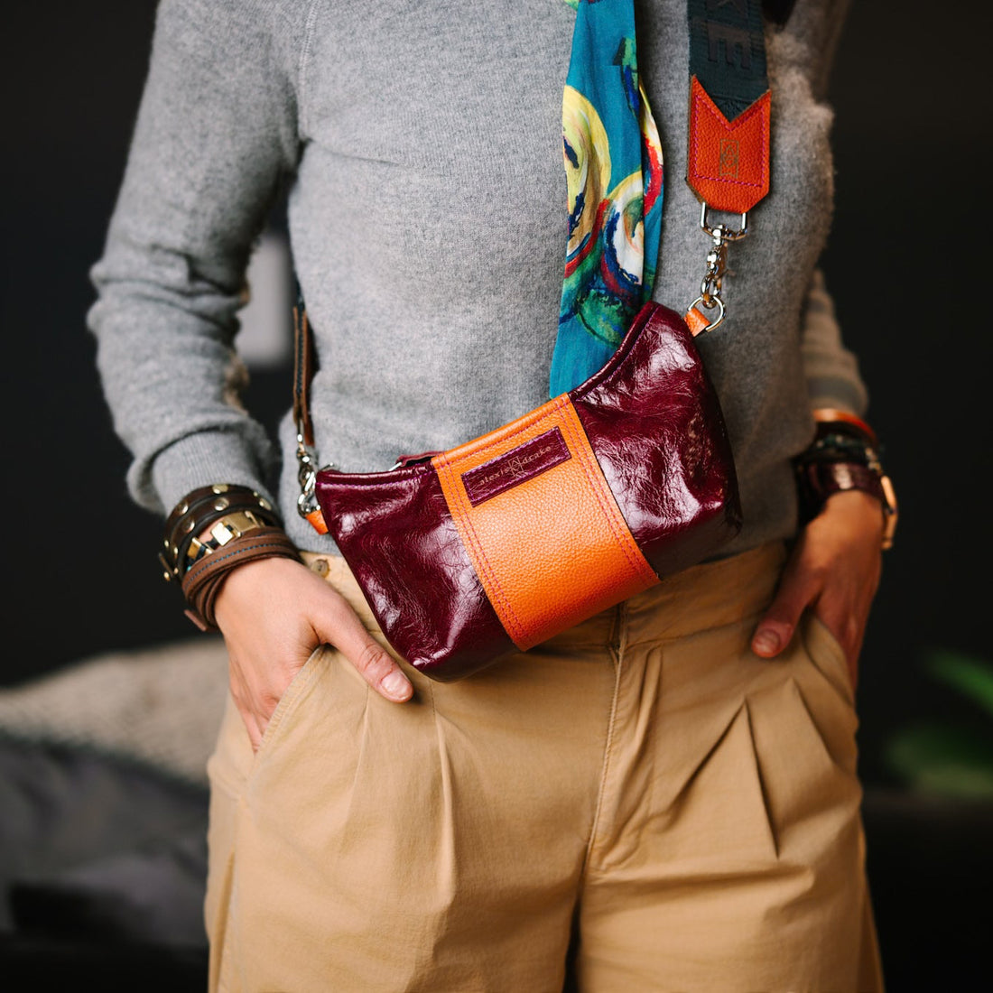 Autumn Reverie Collection | Penelope Crossbody | Plum + Rust Pebble