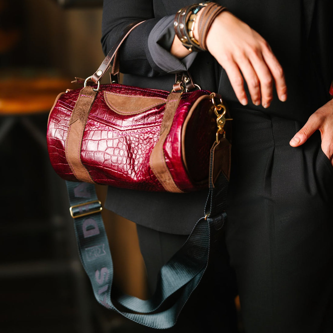 Autumn Reverie Collection | Gigi Baby Duffel Satchel + Crossbody | Plum Croc
