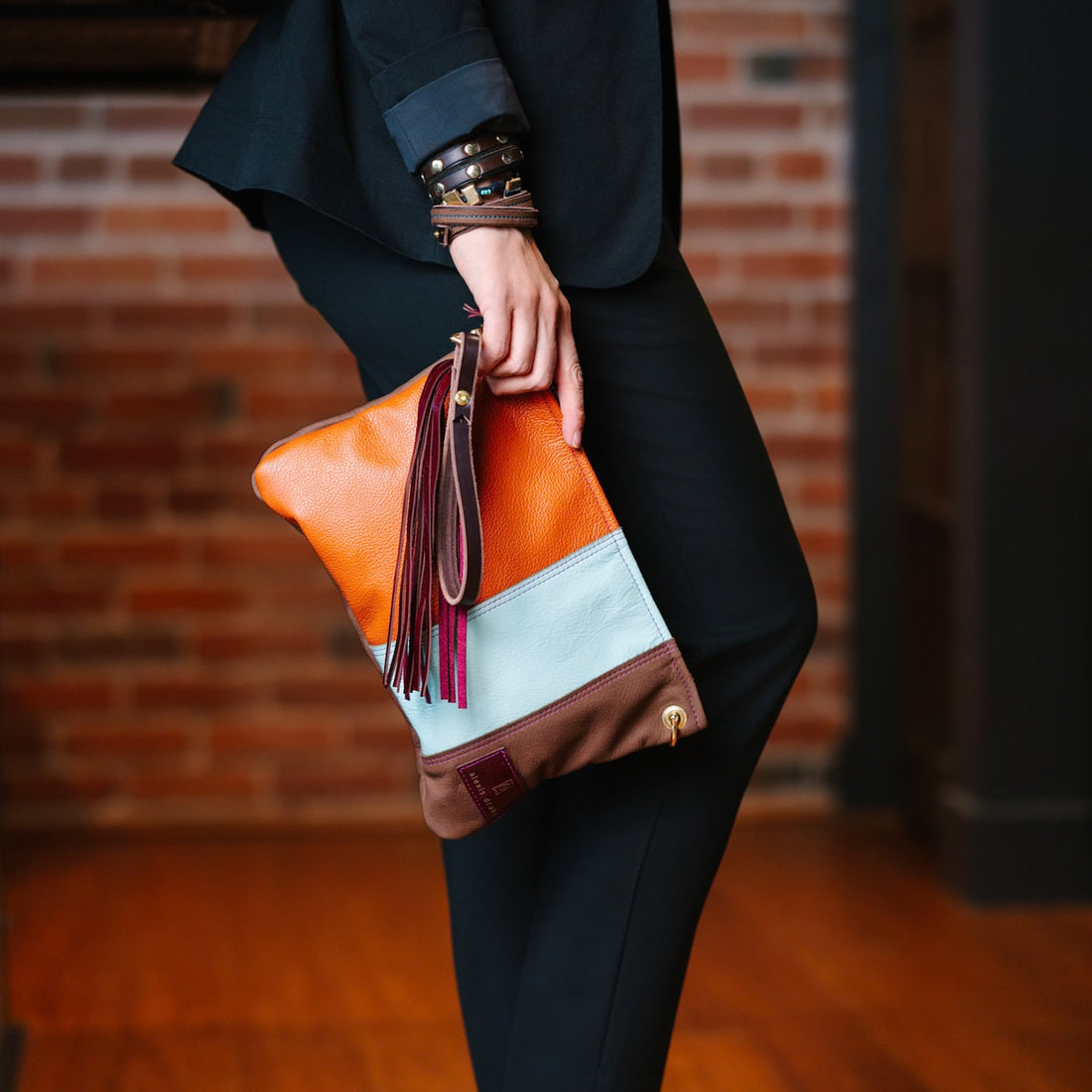 Autumn Reverie Collection | Jackie Clutch | Rust Pebble + Ice Box Blue + Mocha Suede