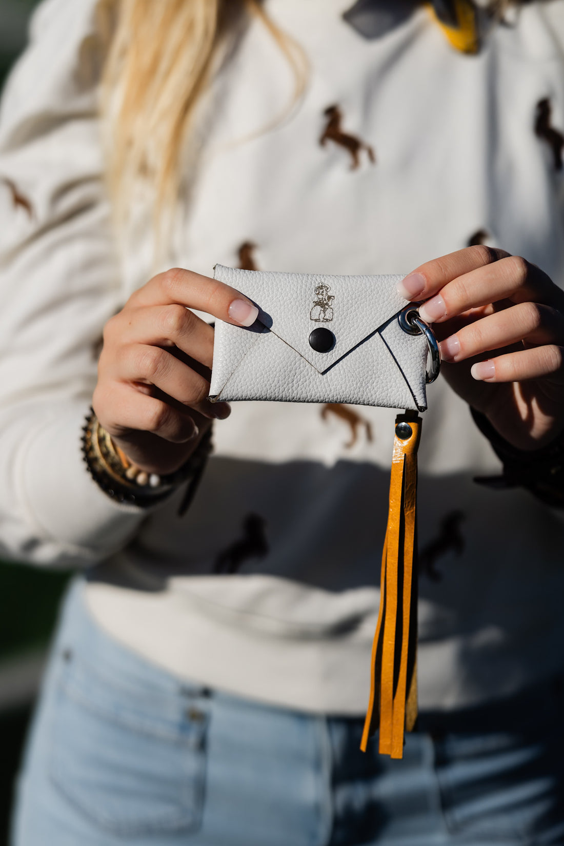 Steamboat Collection | Keychain | Leather Wallet Pouch + Tassel  | White + Butter